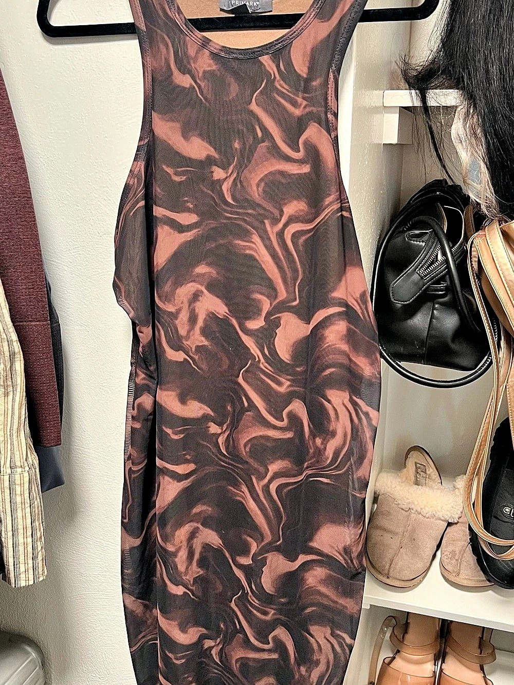 Primark Women's Abstract Maxi Dress Brown & Pink Medium